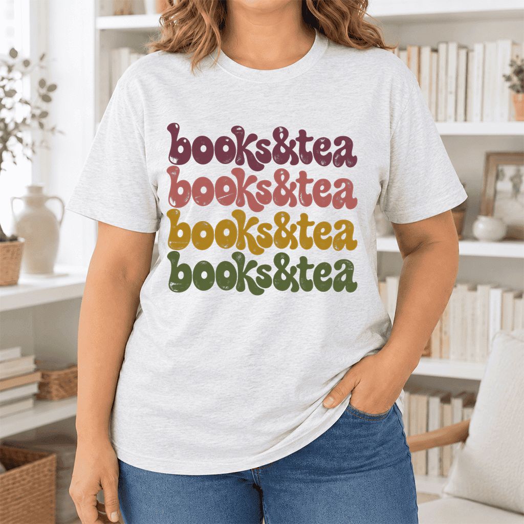 Books & Tea Retro Ultra-Soft Cotton T-Shirt | Cozy Book Lover Gift Ash