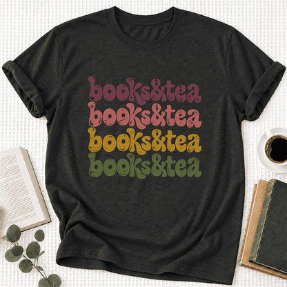 Books & Tea Retro Ultra-Soft Cotton T-Shirt | Cozy Book Lover Gift Black Heather