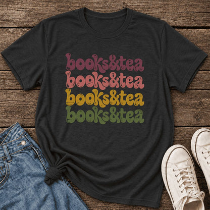 Books & Tea Retro Ultra-Soft Cotton T-Shirt | Cozy Book Lover Gift Black Heather