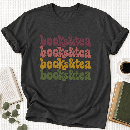 Books & Tea Retro Ultra-Soft Cotton T-Shirt | Cozy Book Lover Gift Dark Grey Heather