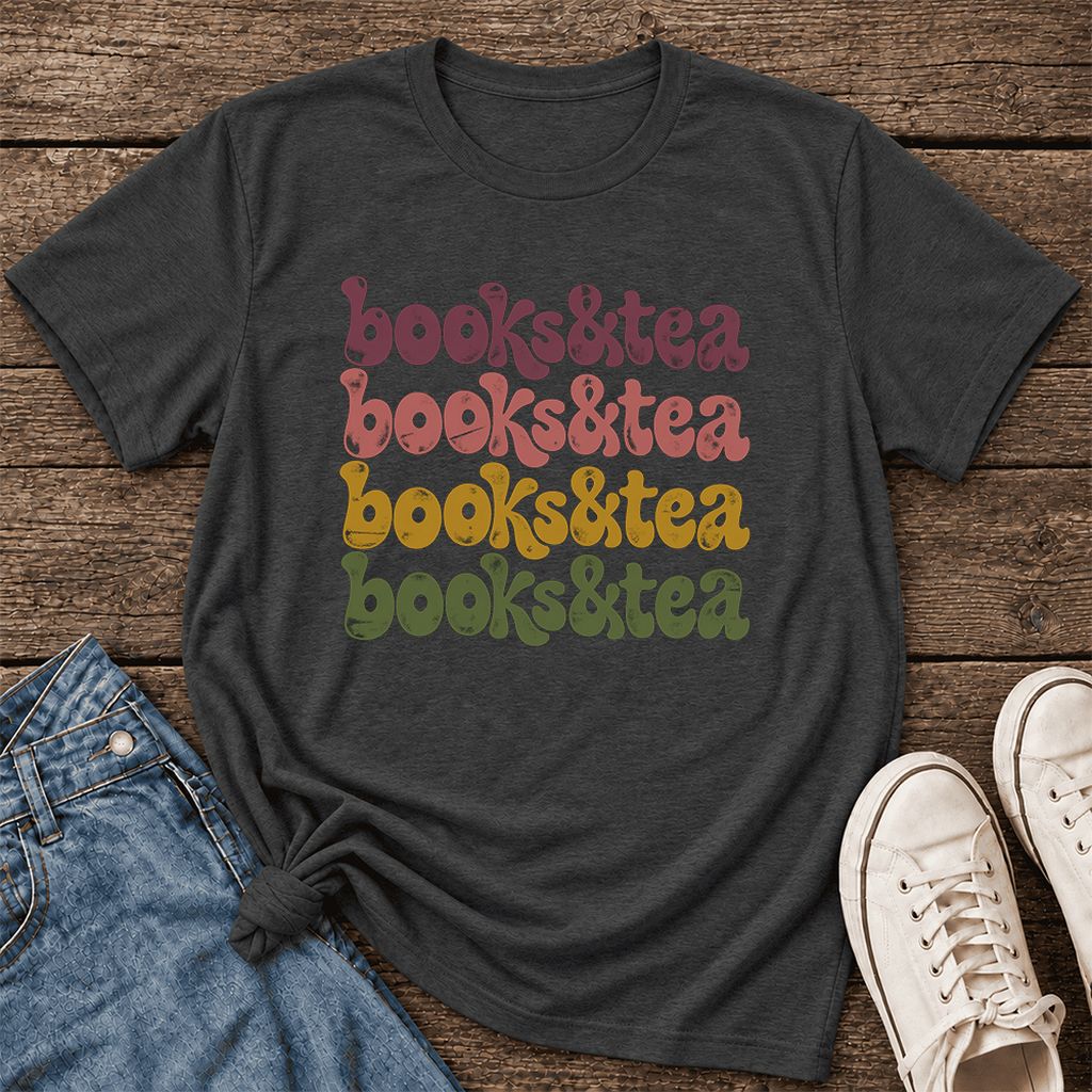 Books & Tea Retro Ultra-Soft Cotton T-Shirt | Cozy Book Lover Gift Dark Grey Heather