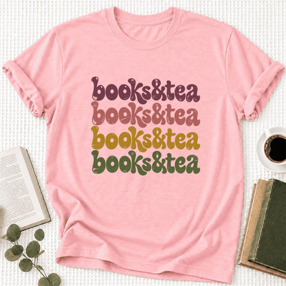 Books & Tea Retro Ultra-Soft Cotton T-Shirt | Cozy Book Lover Gift Pink