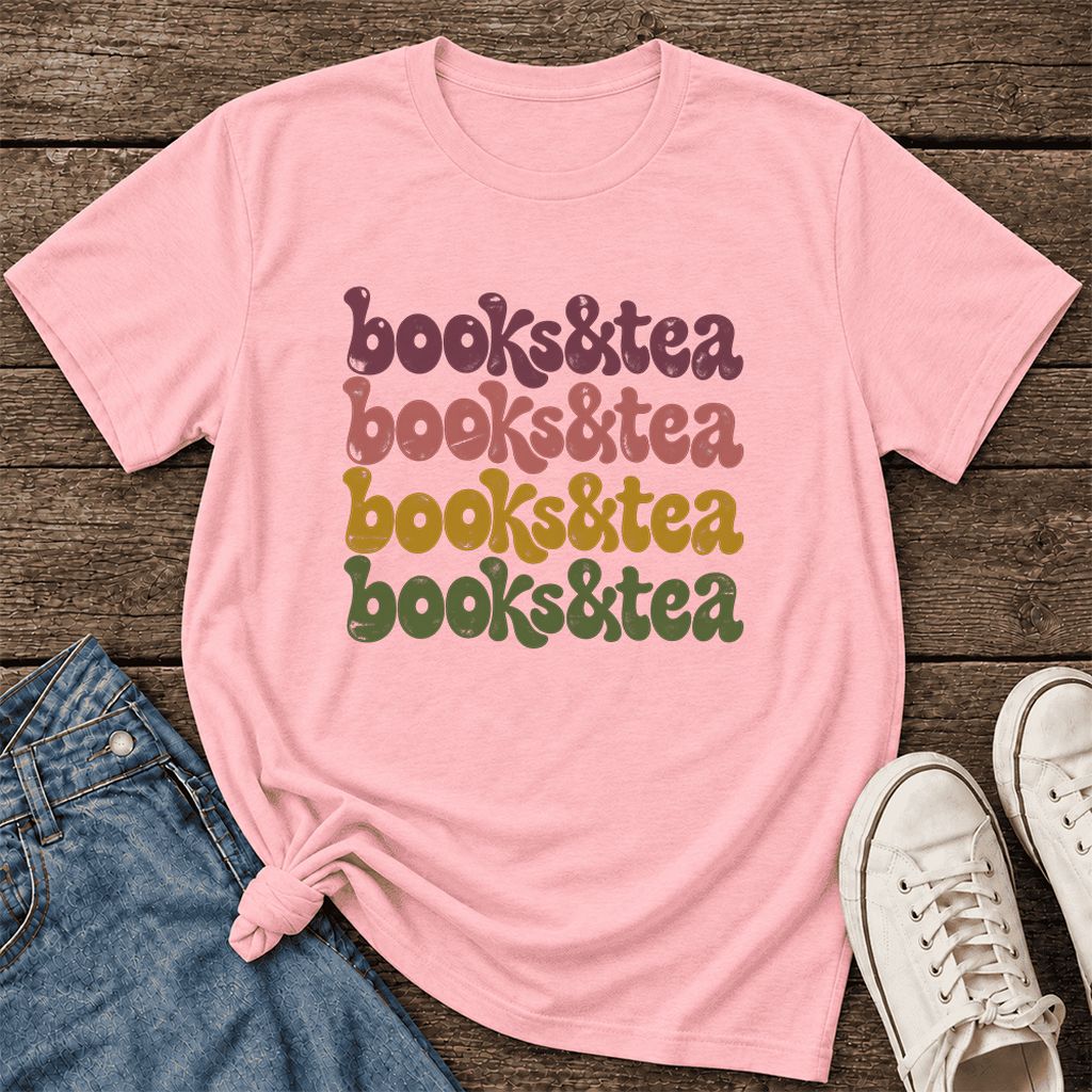 Books & Tea Retro Ultra-Soft Cotton T-Shirt | Cozy Book Lover Gift Pink