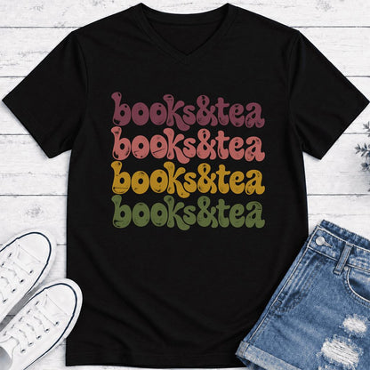Books & Tea Retro Ultra-Soft V-Neck | Cozy Book Lover Gift Black