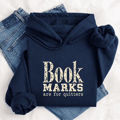 Bookmarks Are For Quitters Softstyle Hoodie | Funny Book Lover Gift Navy