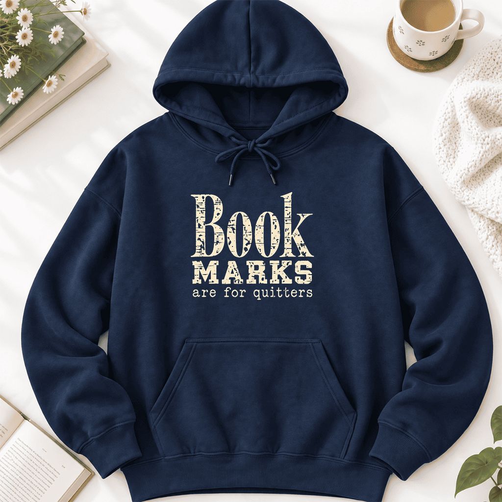 Bookmarks Are For Quitters Softstyle Hoodie | Funny Book Lover Gift Navy