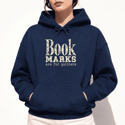 Bookmarks Are For Quitters Softstyle Hoodie | Funny Book Lover Gift Navy