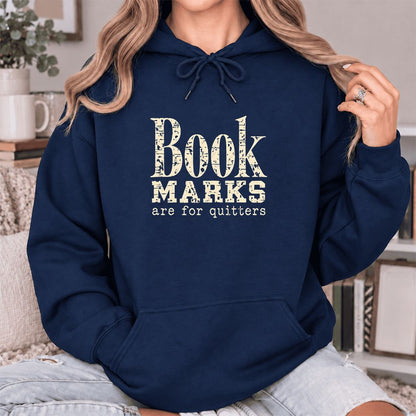 Bookmarks Are For Quitters Softstyle Hoodie | Funny Book Lover Gift Navy