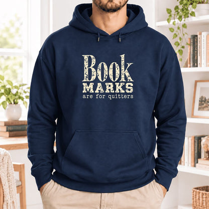Bookmarks Are For Quitters Softstyle Hoodie | Funny Book Lover Gift Navy