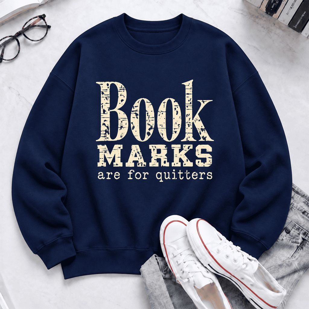 Bookmarks Are For Quitters Softstyle Sweatshirt | Funny Book Lover Gift Navy