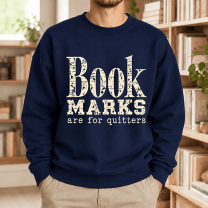 Bookmarks Are For Quitters Softstyle Sweatshirt | Funny Book Lover Gift Navy