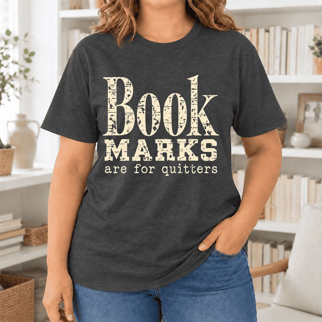 Bookmarks Are For Quitters Ultra-Soft Cotton T-Shirt | Funny Book Lover Gift Dark Grey Heather