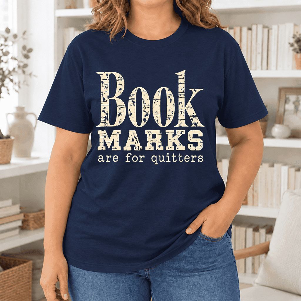Bookmarks Are For Quitters Ultra-Soft Cotton T-Shirt | Funny Book Lover Gift Navy
