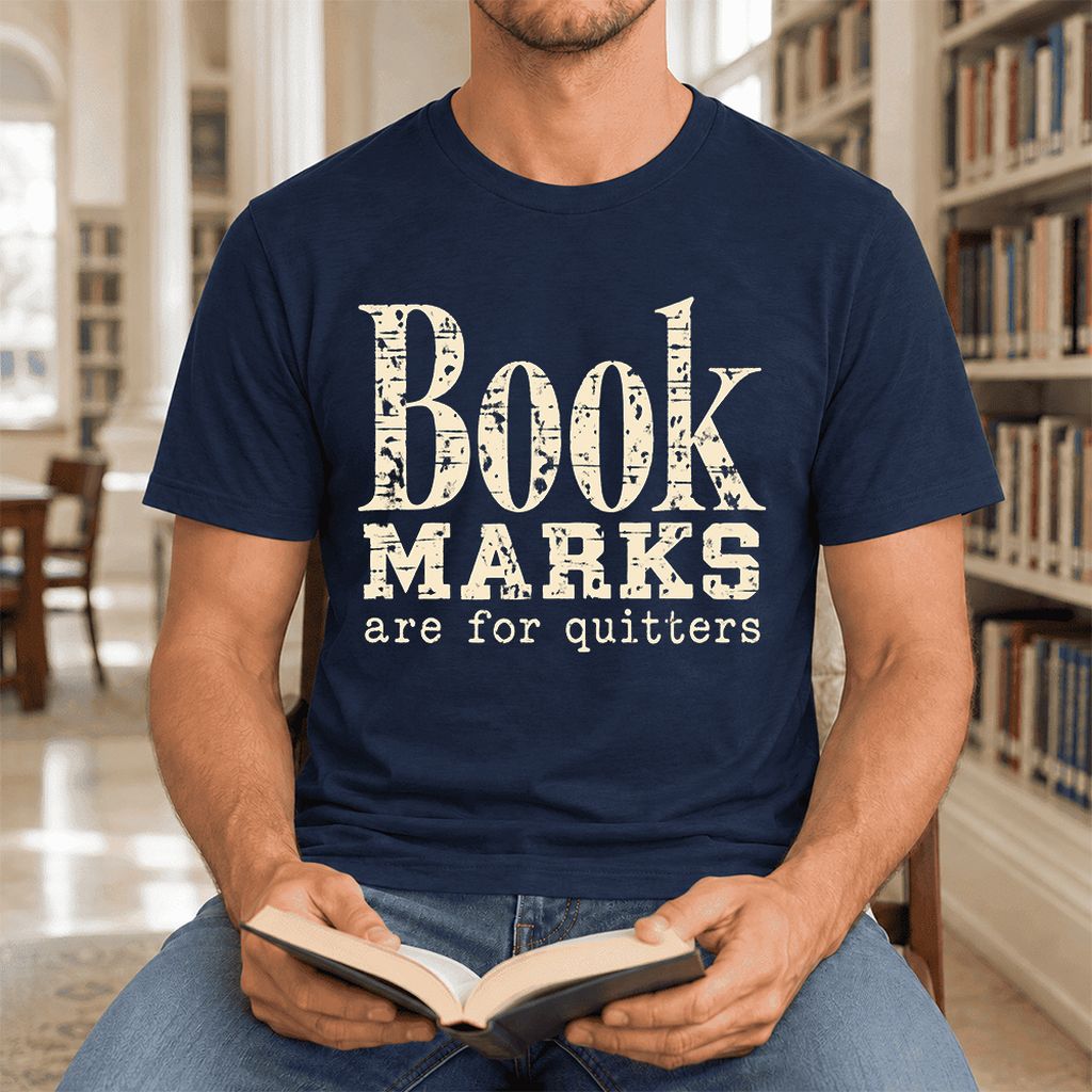 Bookmarks Are For Quitters Ultra-Soft Cotton T-Shirt | Funny Book Lover Gift Navy