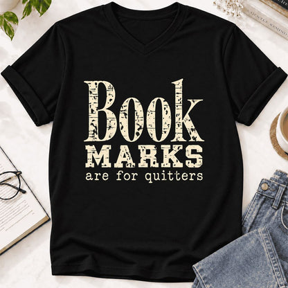 Bookmarks Are For Quitters Ultra-Soft V-Neck | Funny Book Lover Gift Black