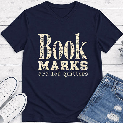 Bookmarks Are For Quitters Ultra-Soft V-Neck | Funny Book Lover Gift Navy