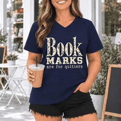 Bookmarks Are For Quitters Ultra-Soft V-Neck | Funny Book Lover Gift Navy