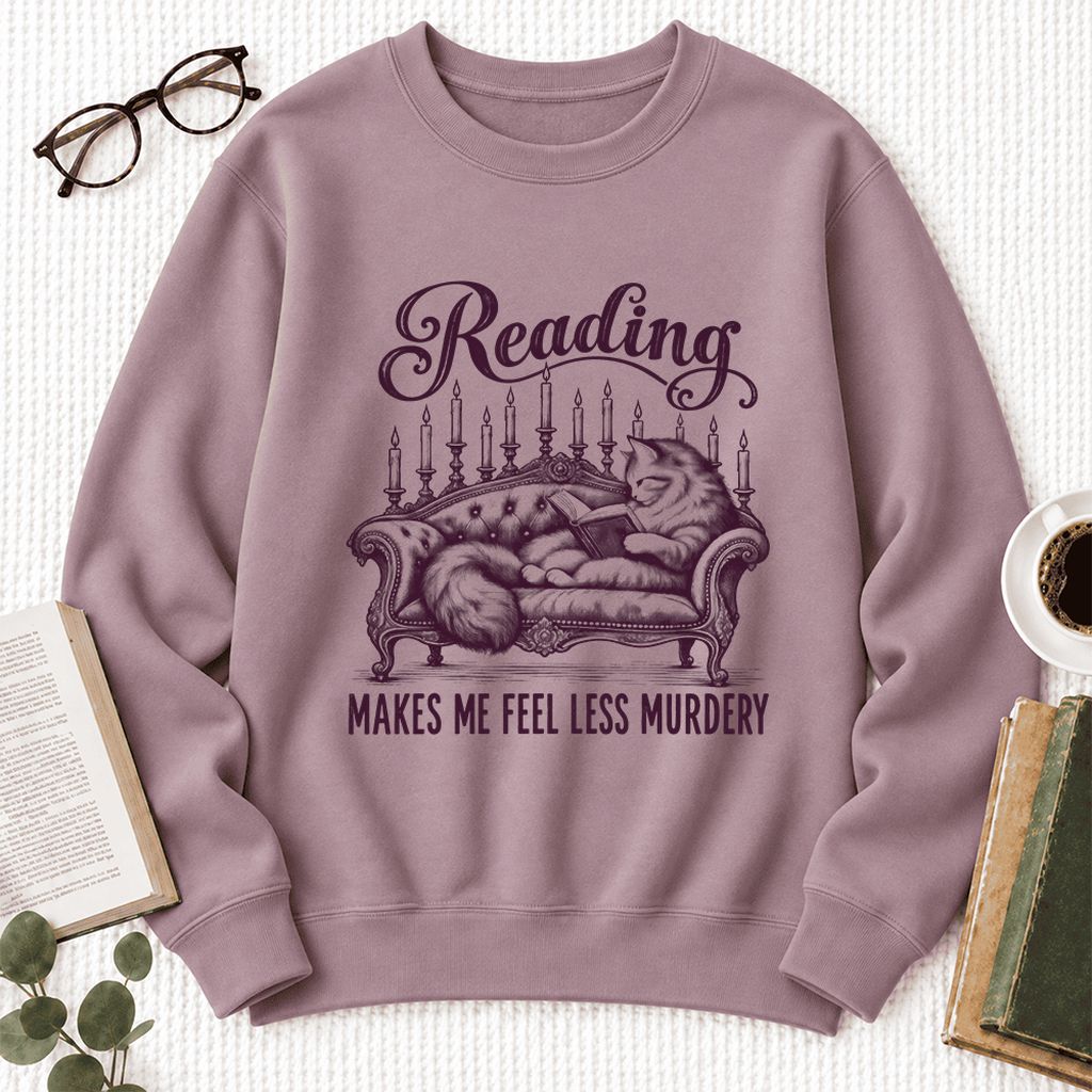 Reading Makes Me Feel Less Murdery Softstyle Sweatshirt | Funny Cat Reader Gift Paragon