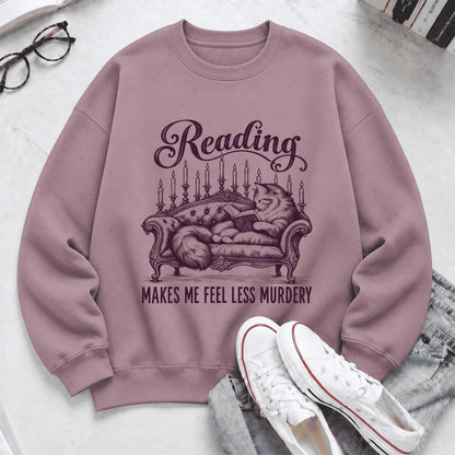 Reading Makes Me Feel Less Murdery Softstyle Sweatshirt | Funny Cat Reader Gift Paragon