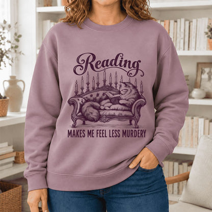 Reading Makes Me Feel Less Murdery Softstyle Sweatshirt | Funny Cat Reader Gift Paragon