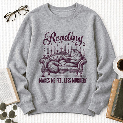 Reading Makes Me Feel Less Murdery Softstyle Sweatshirt | Funny Cat Reader Gift Sport Grey