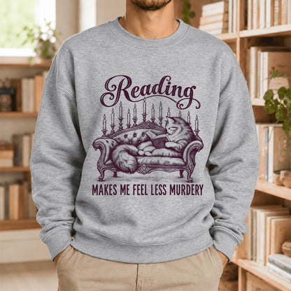 Reading Makes Me Feel Less Murdery Softstyle Sweatshirt | Funny Cat Reader Gift Sport Grey