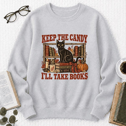 Keep The Candy I'll Take Books Crewneck Sweatshirt | Halloween Reader Gift Sport Grey