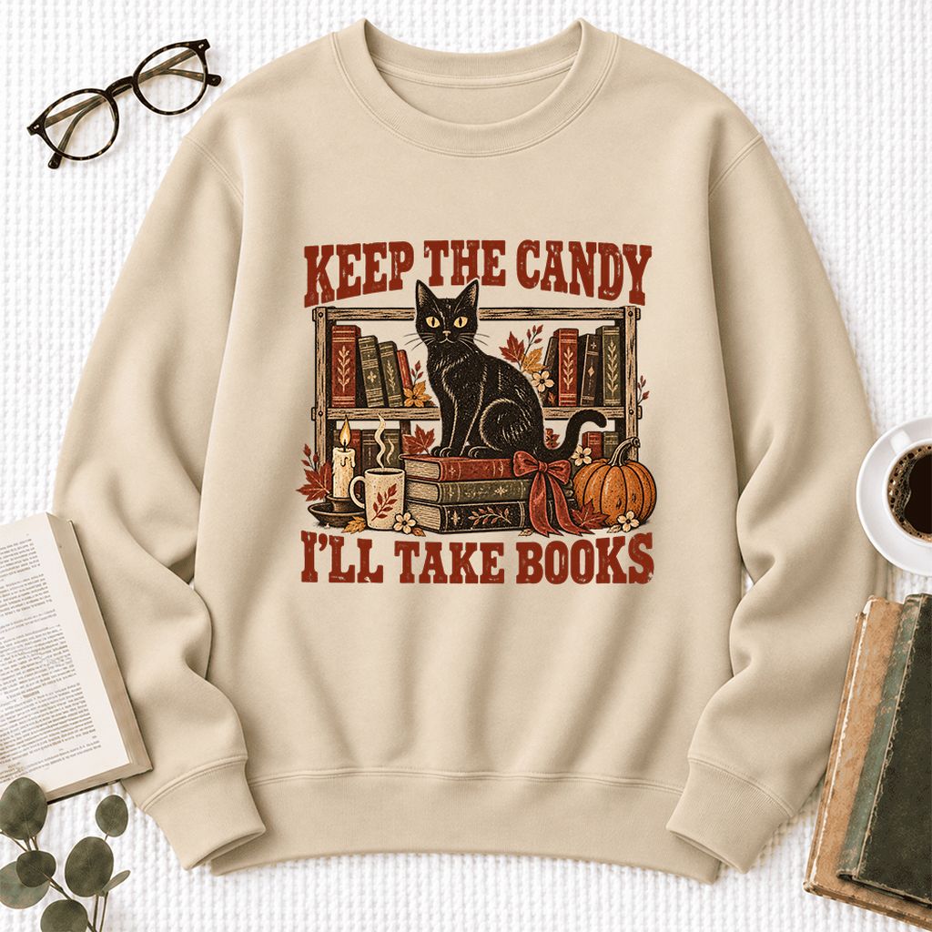 Keep The Candy I'll Take Books Softstyle Sweatshirt | Halloween Reader Gift Sand