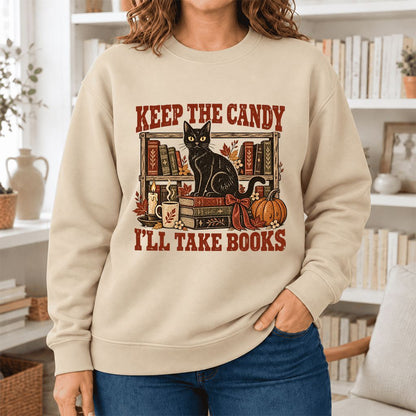 Keep The Candy I'll Take Books Softstyle Sweatshirt | Halloween Reader Gift Sand