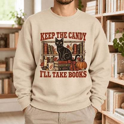 Keep The Candy I'll Take Books Softstyle Sweatshirt | Halloween Reader Gift Sand
