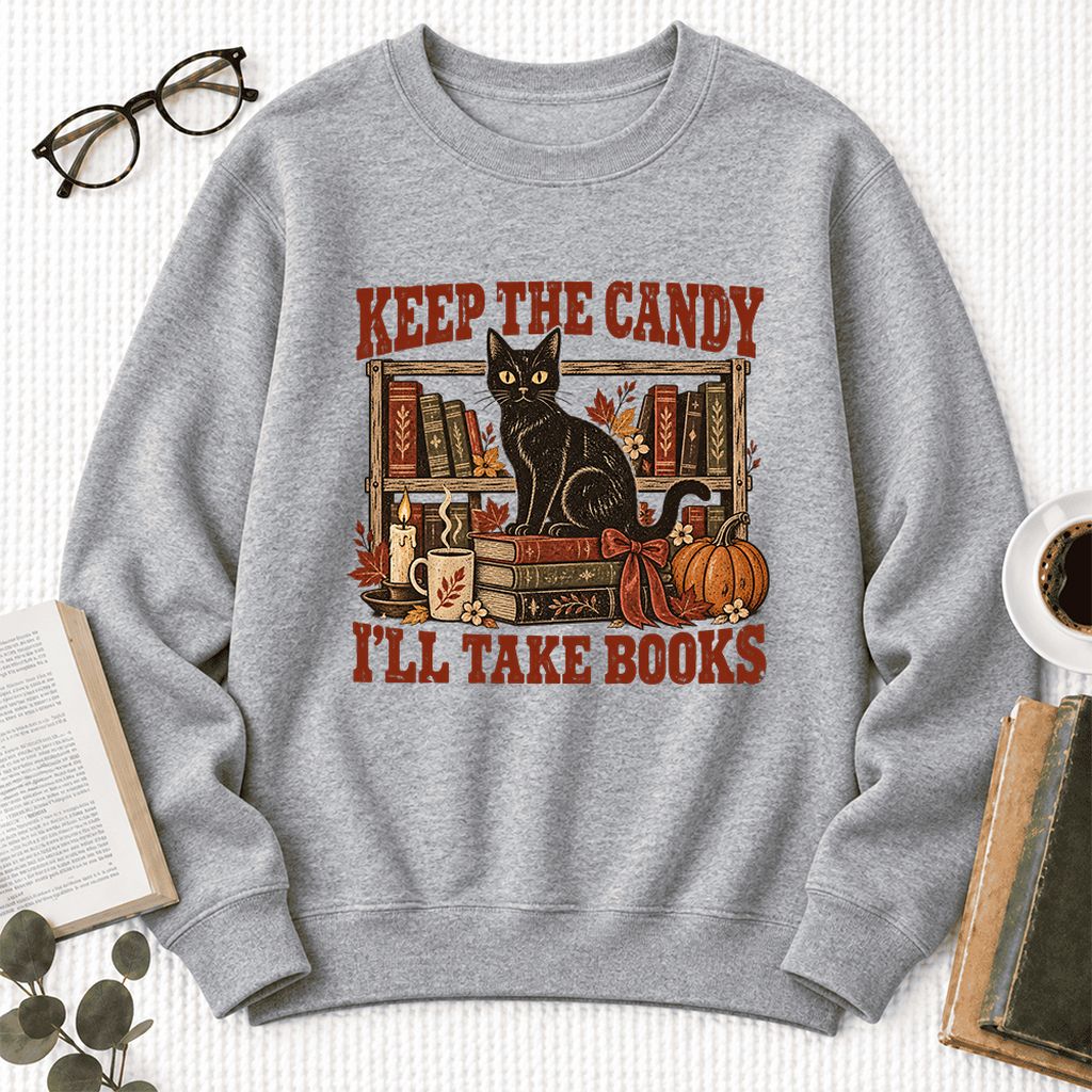 Keep The Candy I'll Take Books Softstyle Sweatshirt | Halloween Reader Gift Sport Grey