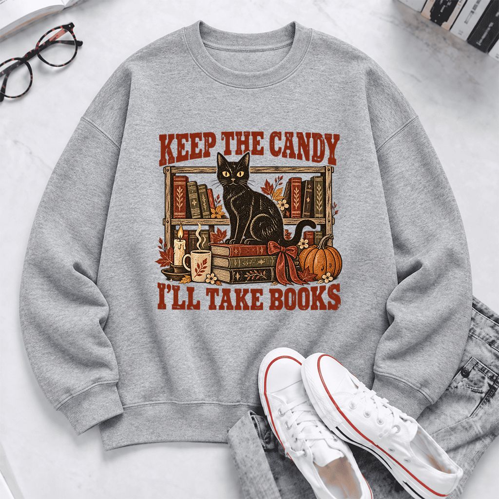 Keep The Candy I'll Take Books Softstyle Sweatshirt | Halloween Reader Gift Sport Grey