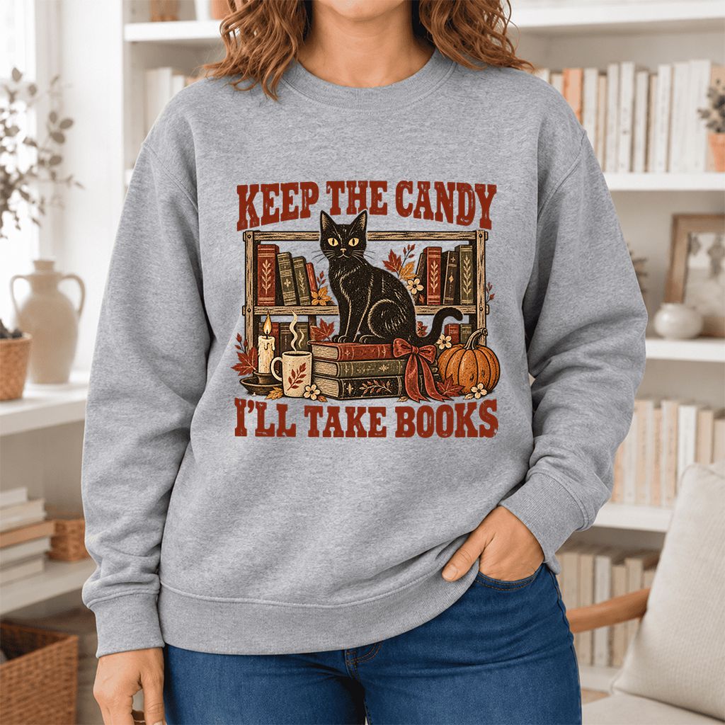 Keep The Candy I'll Take Books Softstyle Sweatshirt | Halloween Reader Gift Sport Grey