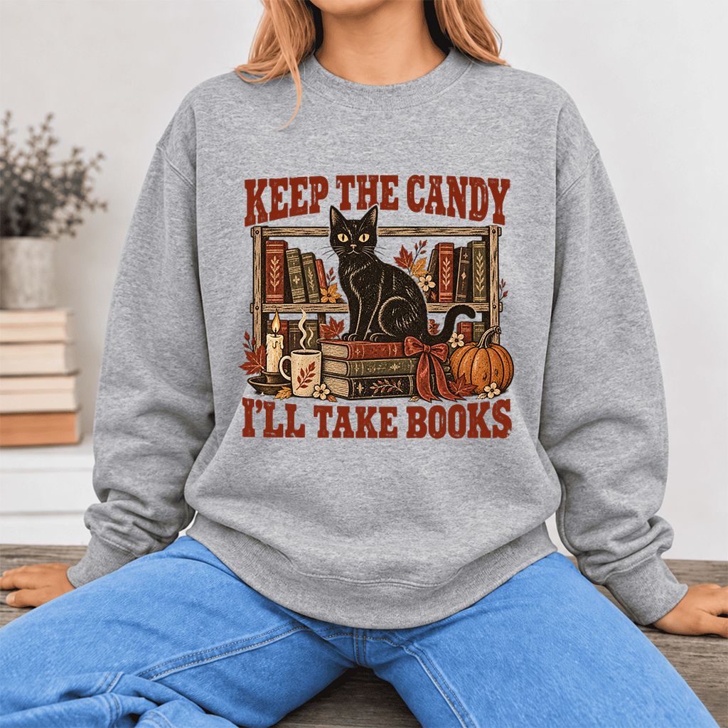 Keep The Candy I'll Take Books Softstyle Sweatshirt | Halloween Reader Gift Sport Grey