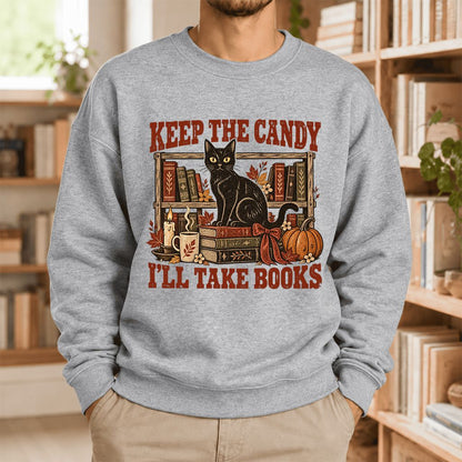 Keep The Candy I'll Take Books Softstyle Sweatshirt | Halloween Reader Gift Sport Grey