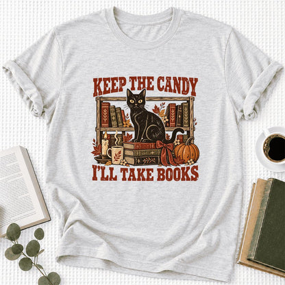 Keep The Candy I'll Take Books Ultra-Soft Cotton T-Shirt | Halloween Reader Gift Ash