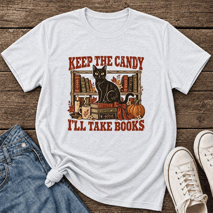Keep The Candy I'll Take Books Ultra-Soft Cotton T-Shirt | Halloween Reader Gift Ash