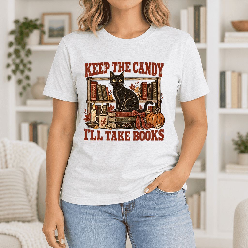 Keep The Candy I'll Take Books Ultra-Soft Cotton T-Shirt | Halloween Reader Gift Ash