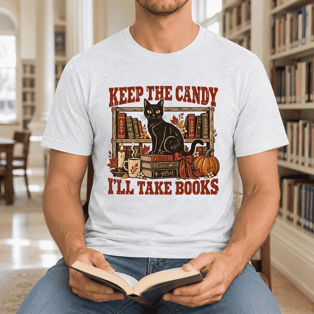 Keep The Candy I'll Take Books Ultra-Soft Cotton T-Shirt | Halloween Reader Gift Ash