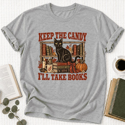 Keep The Candy I'll Take Books Ultra-Soft Cotton T-Shirt | Halloween Reader Gift Athletic Heather