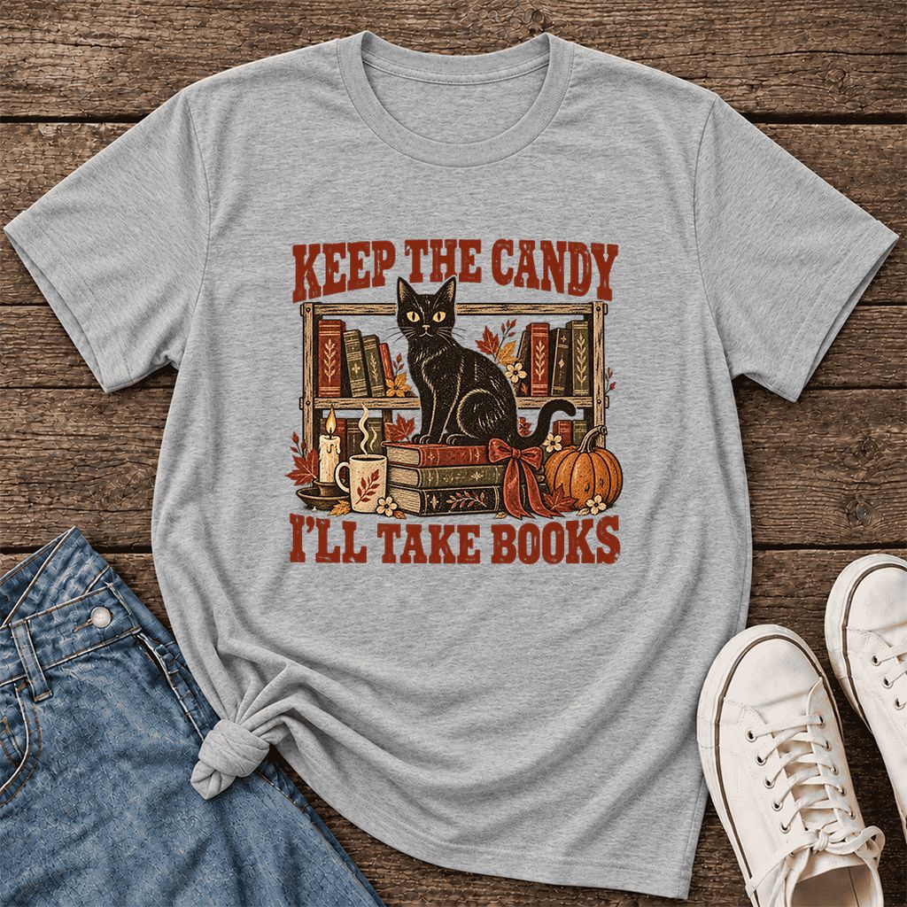 Keep The Candy I'll Take Books Ultra-Soft Cotton T-Shirt | Halloween Reader Gift Athletic Heather