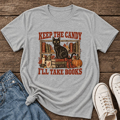 Keep The Candy I'll Take Books Ultra-Soft Cotton T-Shirt | Halloween Reader Gift Athletic Heather