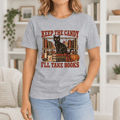 Keep The Candy I'll Take Books Ultra-Soft Cotton T-Shirt | Halloween Reader Gift Athletic Heather