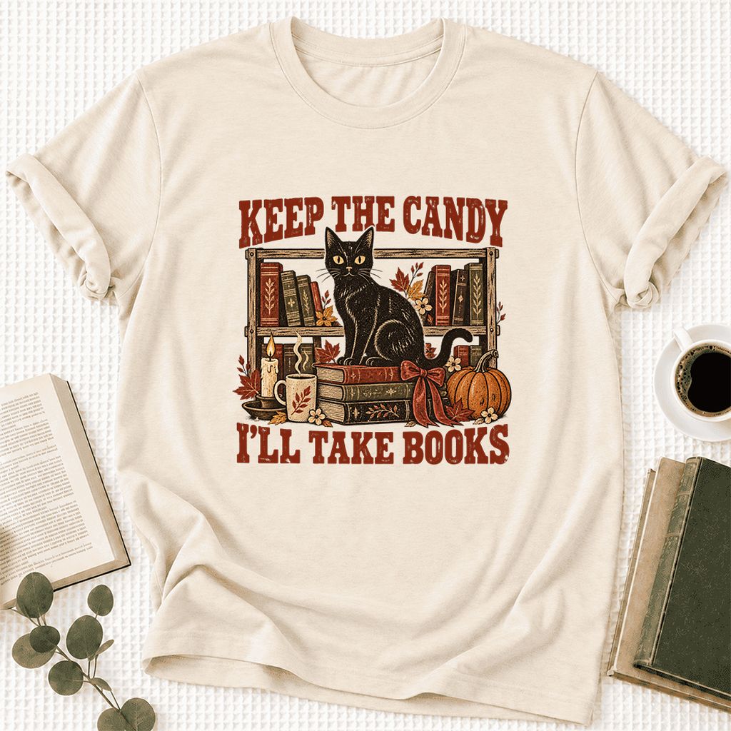 Keep The Candy I'll Take Books Ultra-Soft Cotton T-Shirt | Halloween Reader Gift Natural