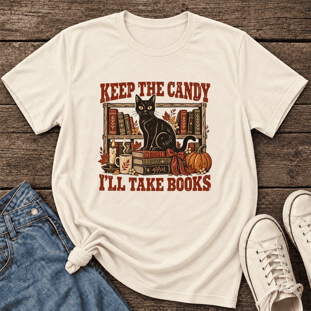 Keep The Candy I'll Take Books Ultra-Soft Cotton T-Shirt | Halloween Reader Gift Natural