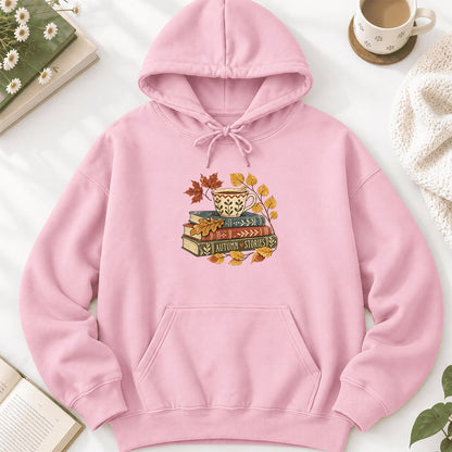 Autumn Stories Book Stack Softstyle Hoodie | Cozy Fall Reader Gift Light Pink