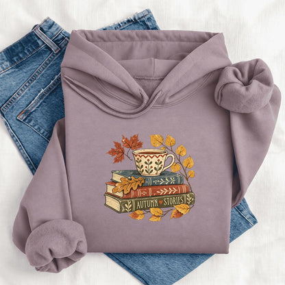Autumn Stories Book Stack Softstyle Hoodie | Cozy Fall Reader Gift Paragon