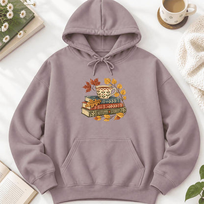 Autumn Stories Book Stack Softstyle Hoodie | Cozy Fall Reader Gift Paragon