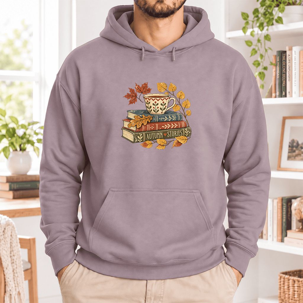 Autumn Stories Book Stack Softstyle Hoodie | Cozy Fall Reader Gift Paragon