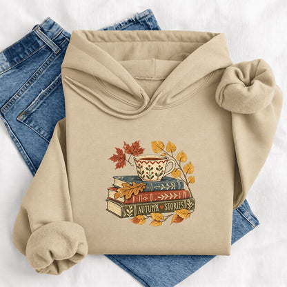 Autumn Stories Book Stack Softstyle Hoodie | Cozy Fall Reader Gift Sand